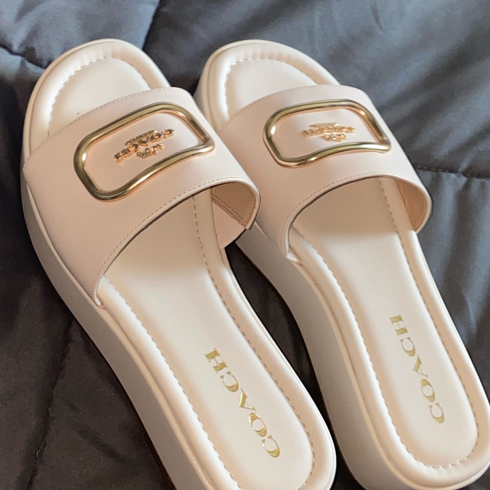 Coach Women's Cream Slide Sandals